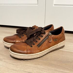 Rieker Remonte Maditta 00 Leather Sneaker Size 38 or 7 7.5 Brown Cognac Color